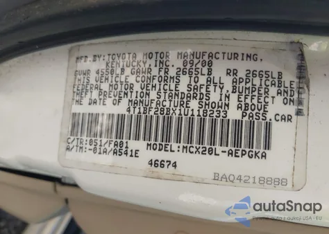 2001 Toyota Avalon Xls из США, поврежденный, VIN 4T1BF28BX1U118233